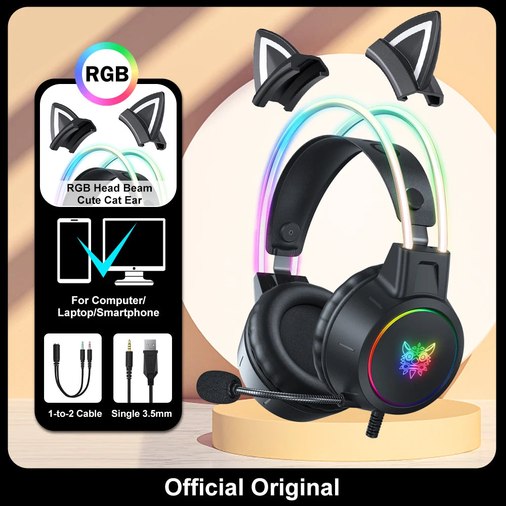 Casque RGB - Avec Support ou Oreilles de Chat
